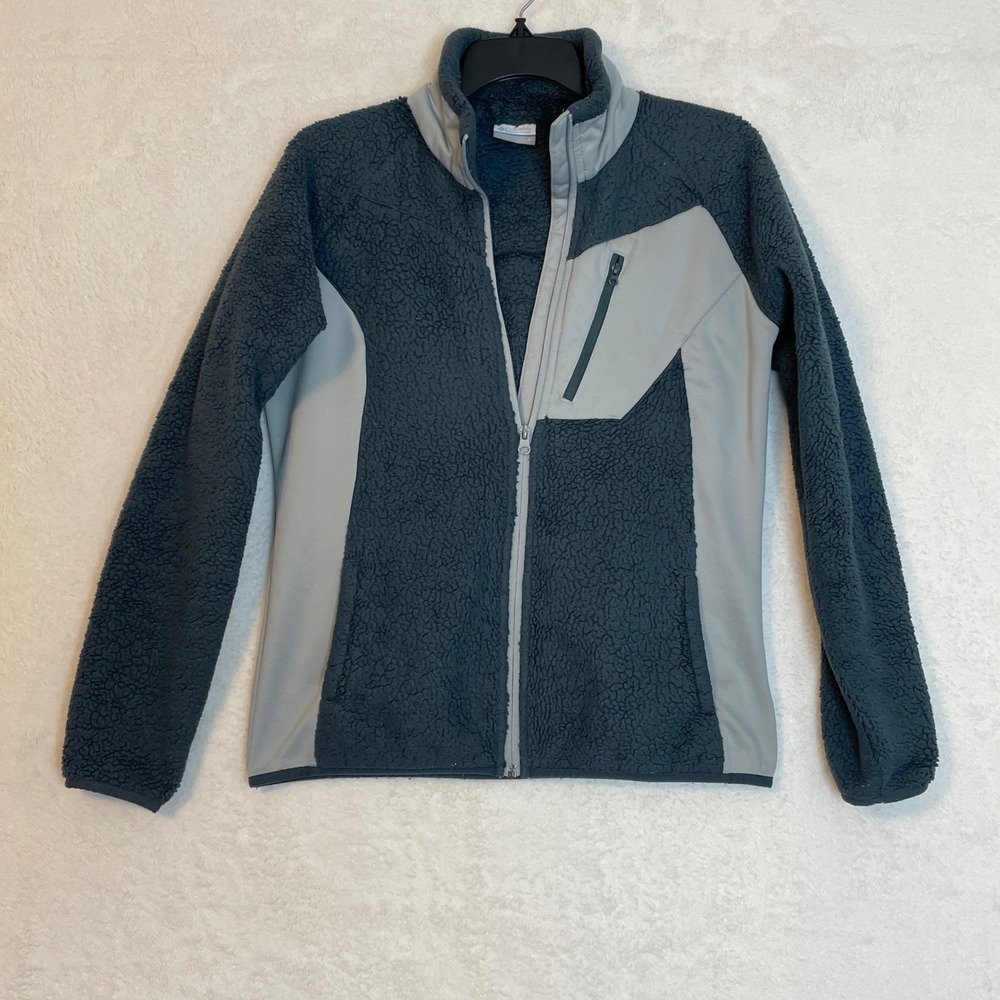 Columbia Fleece Jacket Full Zip Gray Light Blue Size M Outdoor Activewear